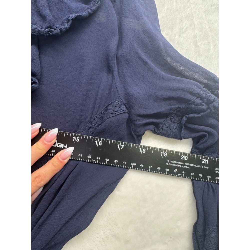 LoveShackFancy Dress Womens M Navy Blue Pre-Owned Ruffle Lace Hem Mini Dress - Picture 3 of 12